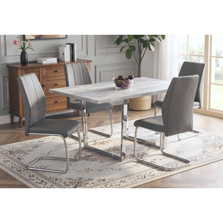 Sunvega Cement Finish Rectangular Dining Table with Chrome Metal Legs for Kitchen
