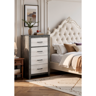Sunvega Farmhouse Style Nightstand with Two-Tone Finish and Two Drawers