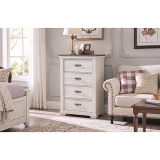 Sunvega Farmhouse Rustic Style Two Drawers Nightstand with Metal Pull and Gray Top