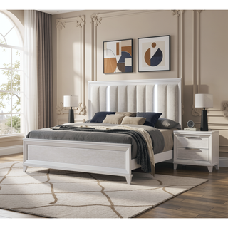 Sunvega Modern White Textured Finish Nightstand with Two Storage Drawers