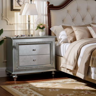 Sunvega Champagne 2-Drawer Nightstand with Sparkling Trim and Felt-Lined Storage