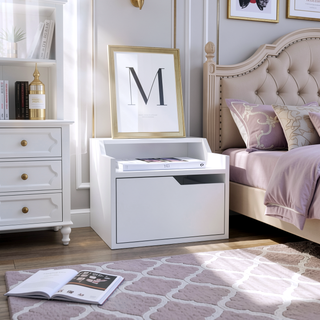 Sunvega Floating Nightstand with Single Drawer and Double-Tiered Shelf Surfaces for Bedroom