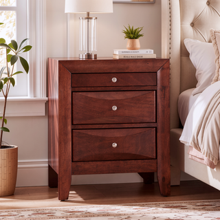 Sunvega Sleek Cherry Nightstand With Three Spacious Drawers And Curved Fronts