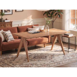Sunvega Mid-Century Modern Rattan Bench with Natural Finish for Kitchen Dining