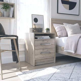 Sunvega 19.9 Inch High Nightstand with Two Drawers and Open Shelf