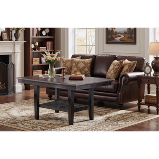 Sunvega Dark Coffee Finish Rubberwood Dining Table with Storage Shelf for Kitchen