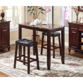 Sunvega 3-Piece Counter Height Breakfast Table with Stools in Espresso Glossy Print Marble