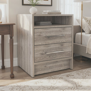 Sunvega 19.9 Inch High Nightstand with Two Drawers and Open Shelf