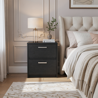 Sunvega 2 Drawer Nightstand with Metal Handles for Bedroom and Living Room
