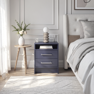 Sunvega Modern Nightstand with Two Spacious Drawers and Metal Handles for Bedroom