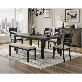 Sunvega Contemporary Rectangular Dining Table with Two-Tone Brown Black Wood Base