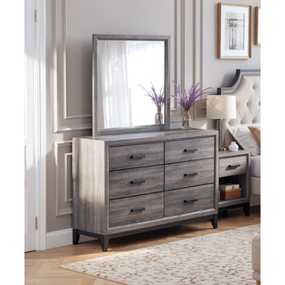 Sunvega Rustic Transitional Style 6 Drawer Dresser with Dark Grey Foil Finish