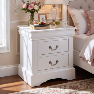 Sunvega Black Nightstand with Two Dovetail Drawers and Metal Handles