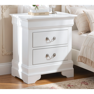 Sunvega Elegant White Traditional Nightstand with Two Drawers for Ample Storage