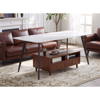Sunvega 70 inch White Porcelain Kitchen Dining Table for 4-8 People