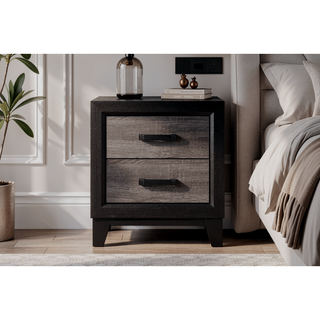 Sunvega Two-Tone Dark Gray and Black Queen Size Bed with Wood Inlay