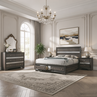 Sunvega Black Finish Wooden Nightstand with 3 Drawers and Curved Legs