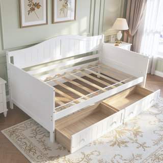 Sunvega Twin Wooden Daybed with Trundle Sofa Bed for Bedroom Living Room Gray