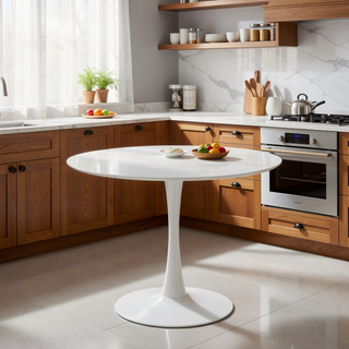 Sunvega White Faux Marble Dining Table with Metal Base for Four