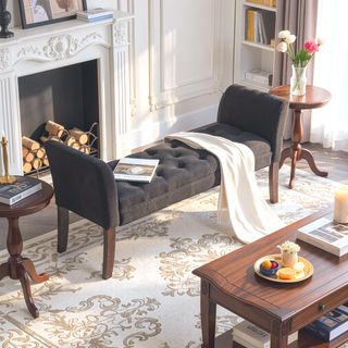 Sunvega Traditional-Style Upholstered Bench with Button Tufted Design and Solid Wood Legs for Bedroom