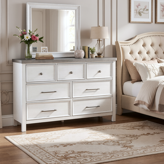Sunvega Antique White and Gray Finish 2 Dovetail Drawer Nightstand Wooden Furniture