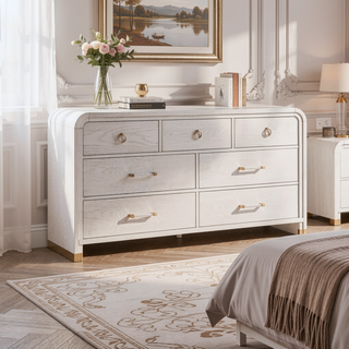 Sunvega Fluted Gold Metal Nightstand with Spacious Drawer and Rounded Sides