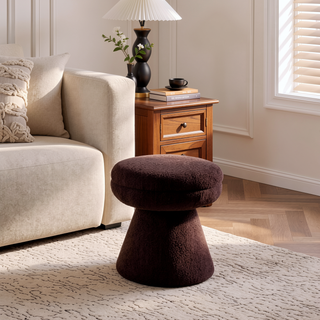Sunvega Green Contemporary Accent Stool with Mushroom Shape Design and Teddy Fabric