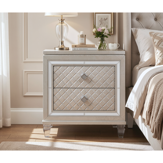 Sunvega Acrylic Front Legs with Jewel Embellished Hardware and Mirror Accents Nightstand