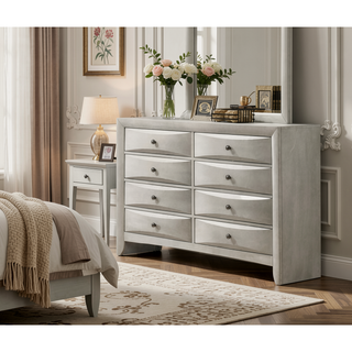 Sunvega Contemporary Neutral White Finish Curved Drawer Fronts Nightstand