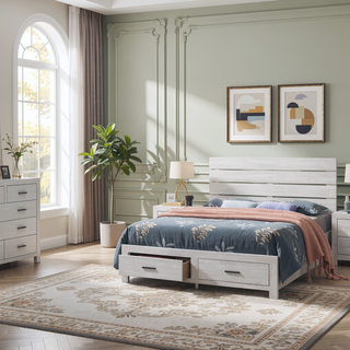 Sunvega Six-Drawer Dresser in Coastal White with Dark Bronze Handles for Bedroom