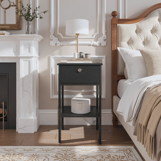 Sunvega Modern White Nightstand with Dual Drawers and Open Shelf for Bedroom