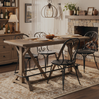 Sunvega Pecan Brown Bar Height Trestle Table with Casual Style for Dining Room