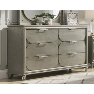 Sunvega Silver 2-Drawer Nightstand with Acrylic Handles and Embossed Panels