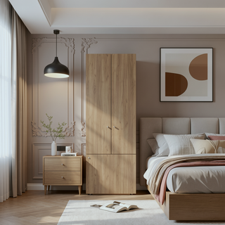 Sunvega Wenge Tall Wardrobe Cabinet with Hanging Rod and 4 Shelves for Bedroom