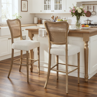 Sunvega Vintage Style Rubber Wood Upholstered Dining Chair Set of 2