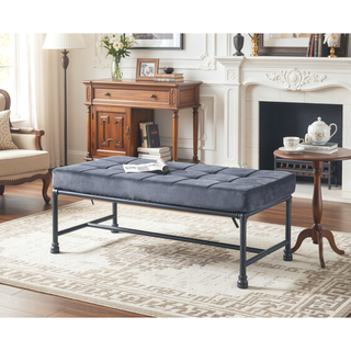 Sunvega Brantley Gray Velvet Upholstered Bench with Memory Foam Cushion