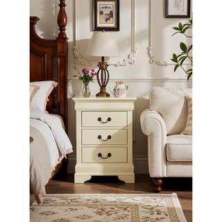 Sunvega Beige Nightstand With Three Drawers For Bedroom Storage