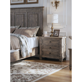 Sunvega Contemporary Gray Nightstand with Pewter Bar Pulls and Crown Molding Details