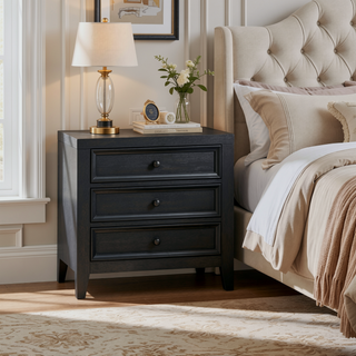 Sunvega Black 3-Drawer Nightstand with USB Port and Classic Metal Knobs
