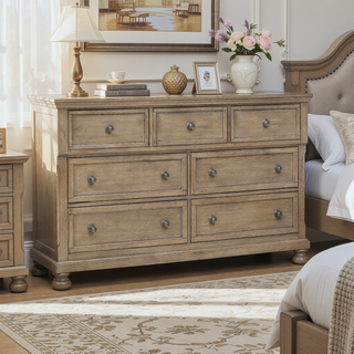 Sunvega Antique Brown Finish Nightstand with Hidden Drawer and Bun Feet