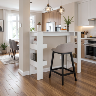 Sunvega White Bar Table with Three Shelves for Kitchen or Dining Room Storage