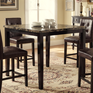 Sunvega Modern Dark Brown Faux Marble Top Birch MDF Small Square Dining Table