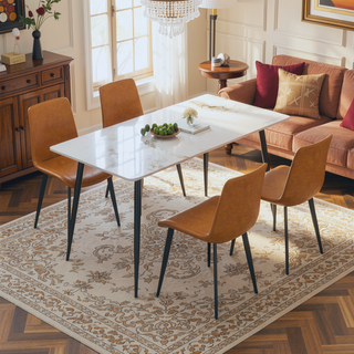Sunvega Modern Leather Dining Chair with Sleek Metal Legs and Upholstered Cushion Seat