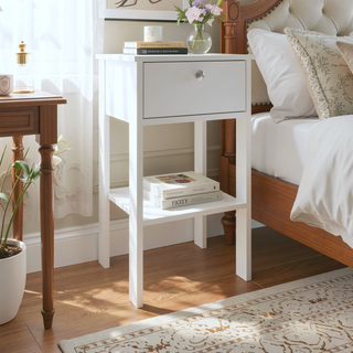 Sunvega Modern Black Wengue Nightstand with Drawer and Open Shelf for Bedroom