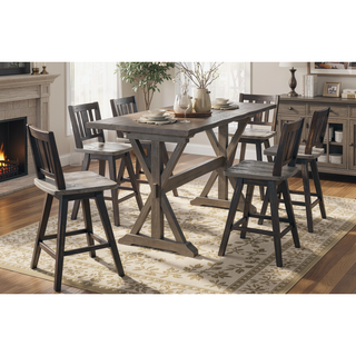 Sunvega Solid Rubberwood Counter Height Dining Table with Distressed Gray Finish