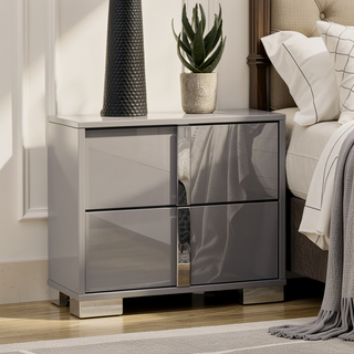 Sunvega Light Taupe Modern Nightstand with Chrome Legs and Vertical Handles for Bedroom