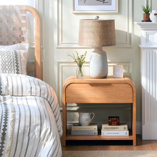 Sunvega Mid-Century Modern Waterfall Nightstand with Drawer and Open Shelf