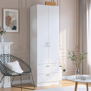 Sunvega 76 Inch High Armoire Wardrobe with 2 Drawers Double Door and Hanging Rod
