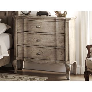 Sunvega Antique Tauge Finish Nightstand with Three Spacious Drawers and Wooden Cabriole Legs