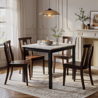 Sunvega 5-Piece Counter Height Dining Set with Faux Marble Table and Upholstered Chairs
